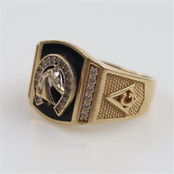 14kt Two Tone Gold Black Stone Clear Stone Accent Ring