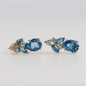 14kt Two Tone Gold Blue Stone Earrings