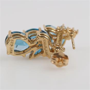 14kt Two Tone Gold Blue Stone Earrings