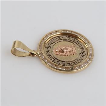 14kt Two Tone Gold Clear Stone Religious Pendant