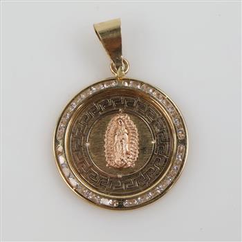 14kt Two Tone Gold Clear Stone Religious Pendant