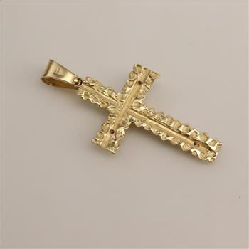 14kt Two Tone Gold Clear Stone Ruby Cross Pendant