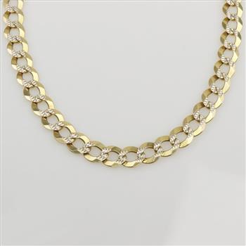 14kt Two Tone Gold Curb Link Necklace-Evaluated By Our Certified Gemologist-AGS/GIA