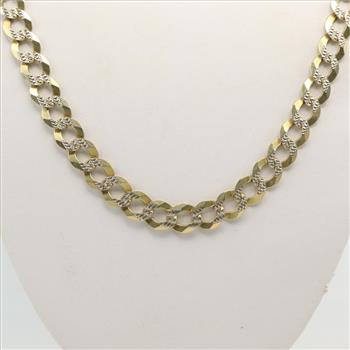 14kt Two Tone Gold Curb Link Necklace-Evaluated By Our Certified Gemologist-AGS/GIA