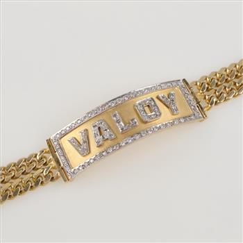 14kt Two Tone Gold CZ And Diamond ID Bracelet- Evaluated By Our Certified Gemologist