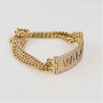 14kt Two Tone Gold CZ And Diamond ID Bracelet- Evaluated By Our Certified Gemologist