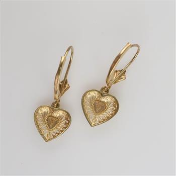 14kt Two Tone Gold Dangle Heart Earrings