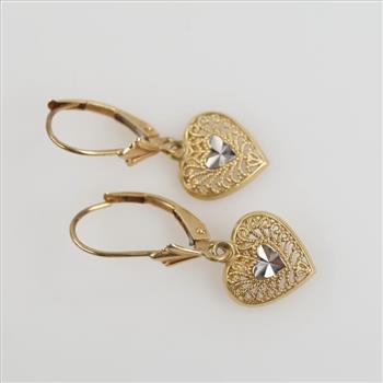 14kt Two Tone Gold Dangle Heart Earrings