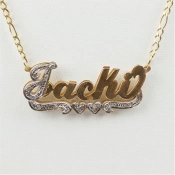 14kt Two Tone Gold Diamond Accent Name Plate Necklace