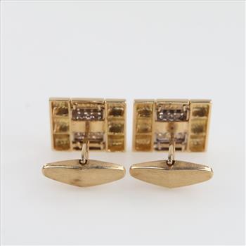 14kt Two Tone Gold Diamond Cuff Links