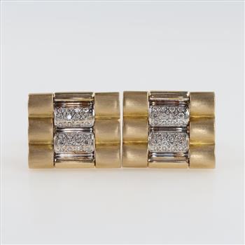 14kt Two Tone Gold Diamond Cuff Links