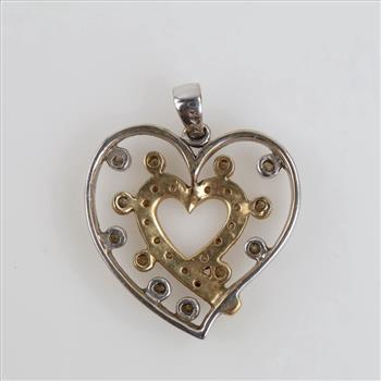 14kt Two Tone Gold Diamond Heart Pendant