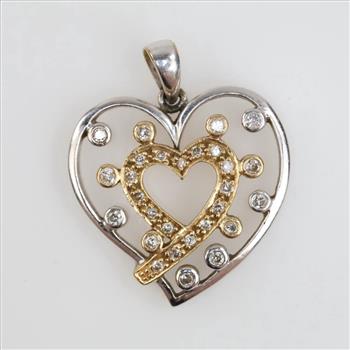 14kt Two Tone Gold Diamond Heart Pendant