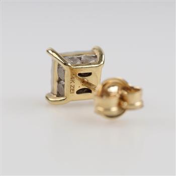 14kt Two Tone Gold Diamond Stud Earring