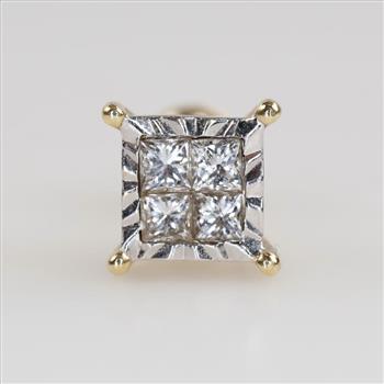 14kt Two Tone Gold Diamond Stud Earring