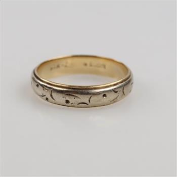 14kt Two Tone Gold Engraved Design Band
