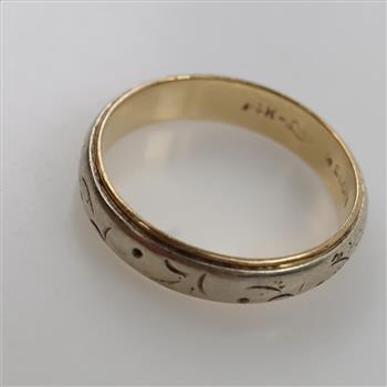 14kt Two Tone Gold Engraved Design Band