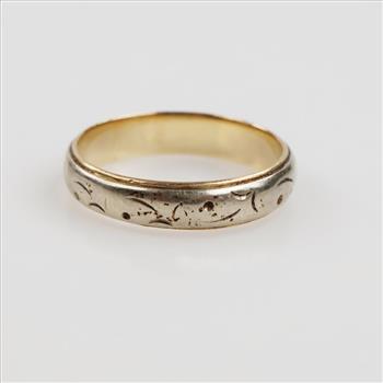 14kt Two Tone Gold Engraved Design Band