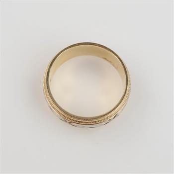 14kt Two Tone Gold Engraved Design Band