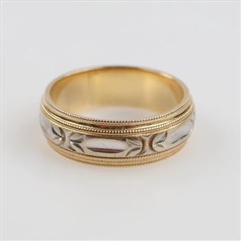 14kt Two Tone Gold Engraved Design Band