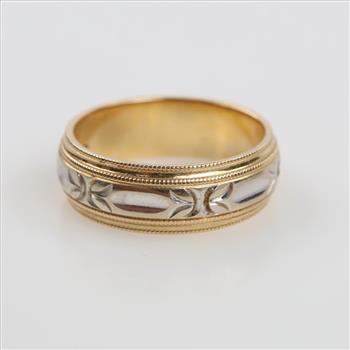 14kt Two Tone Gold Engraved Design Band
