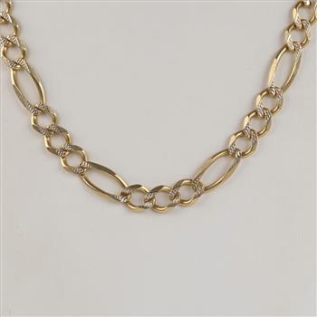 14kt Two Tone Gold Figaro Linbk Chain Necklace-Evaluated By Our Certified Gemologist-AGS/GIA