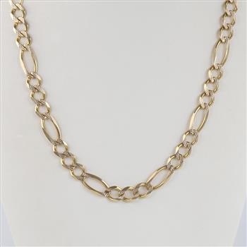 14kt Two Tone Gold Figaro Linbk Chain Necklace-Evaluated By Our Certified Gemologist-AGS/GIA