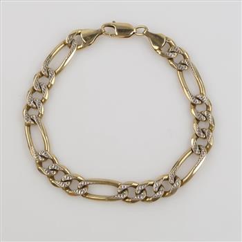14kt Two Tone Gold Figaro Link Bracelet