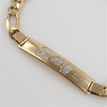 14kt Two Tone Gold Figaro Link ID Bracelet
