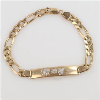 14kt Two Tone Gold Figaro Link ID Bracelet