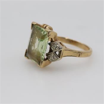 14kt Two Tone Gold Green Stone Ring