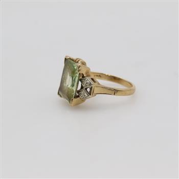 14kt Two Tone Gold Green Stone Ring