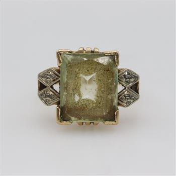 14kt Two Tone Gold Green Stone Ring