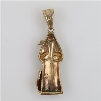 14kt Two Tone Gold Grim Reaper Red Stone Pendant