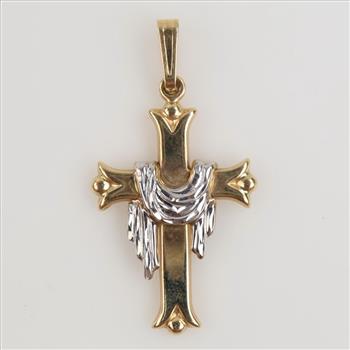 14kt Two Tone Gold Hollow Cross Pendant