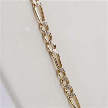 14kt Two Tone Gold Hollow Figaro Link Necklace