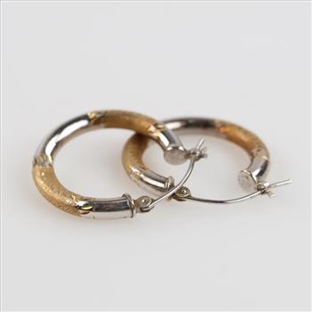 14kt Two Tone Gold Hollow Hoop Earrings