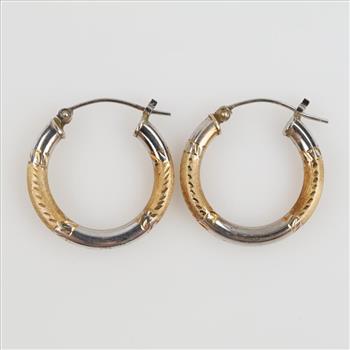14kt Two Tone Gold Hollow Hoop Earrings