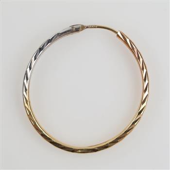 14kt Two Tone Gold Hollow Hoop Single Earring
