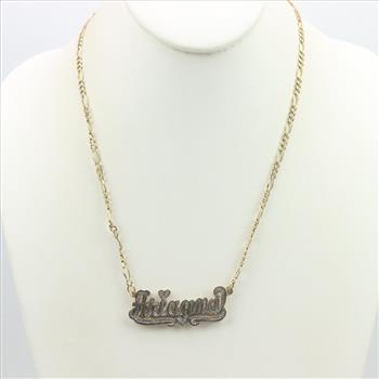 14kt Two Tone Gold Name Plate Figaro Chain Necklace