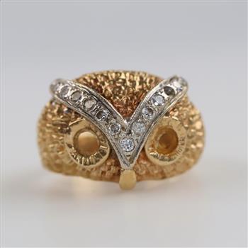 14kt Two Tone Gold Owl Ring