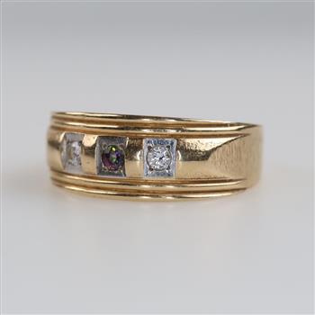 14kt Two Tone Gold Purple Green Stone Diamond Accent Ring