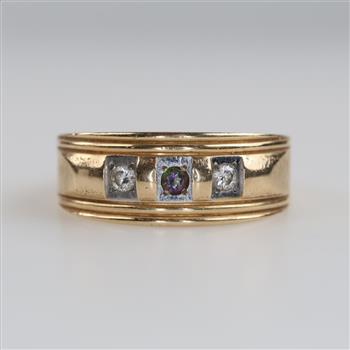 14kt Two Tone Gold Purple Green Stone Diamond Accent Ring