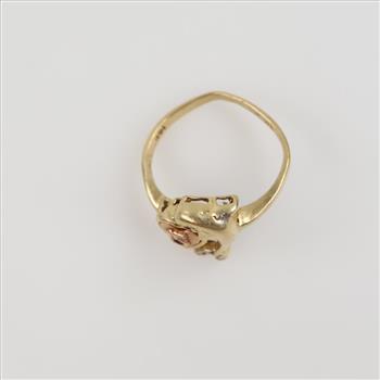 14kt Two Tone Gold Red And Clear Stone Dolphin Ring