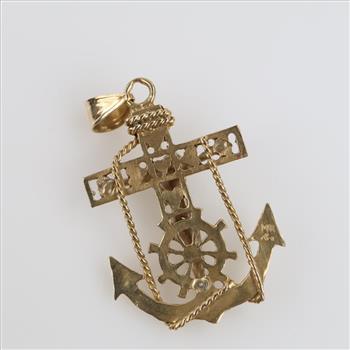 14kt Two Tone Gold Religious Anchor Pendant