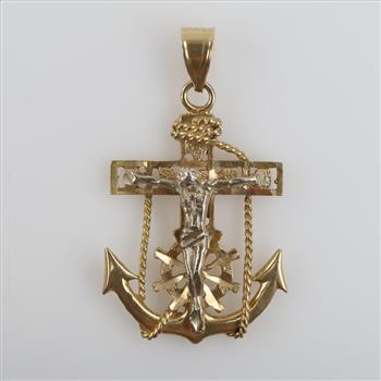 14kt Two Tone Gold Religious Anchor Pendant