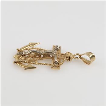14kt Two Tone Gold Religious Anchor Pendant
