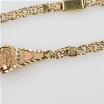 14kt Two Tone Gold Religious Heart Bracelet