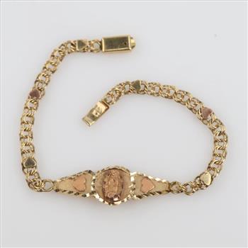 14kt Two Tone Gold Religious Heart Bracelet