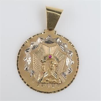 14kt Two Tone Gold Ruby Religious Pendant